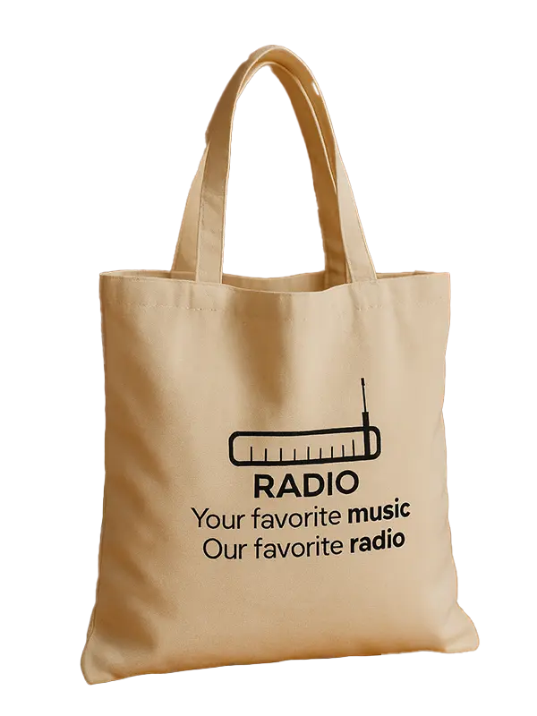 media-cotton-1 Μπεζ οικολογική tote bag με σχέδιο ραδιοφώνου και τύπωμα RADIO